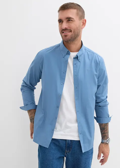 Långärmad skjorta i ren bomull med armbågslappar, bonprix