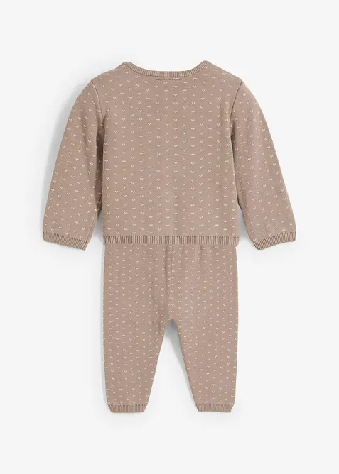 Jacka och byxa av stickad bomullsmix (2 delar), bonprix