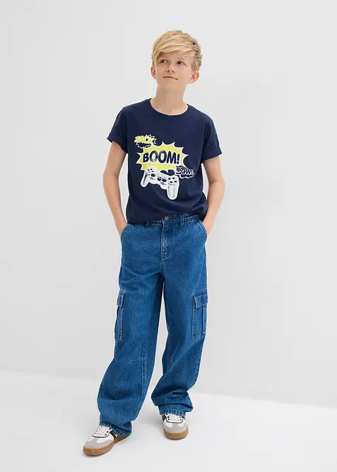 Loose Fit Cargo Jeans med justerbar midja, Straight, bonprix