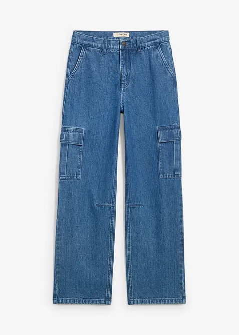 Loose Fit Cargo Jeans med justerbar midja, Straight, bonprix