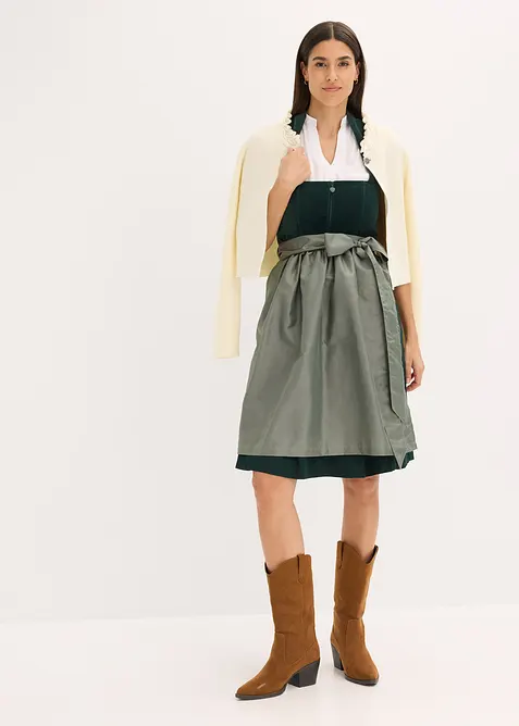 Dirndl med sammetlivstycke och satinförkläde (2 delar), bonprix