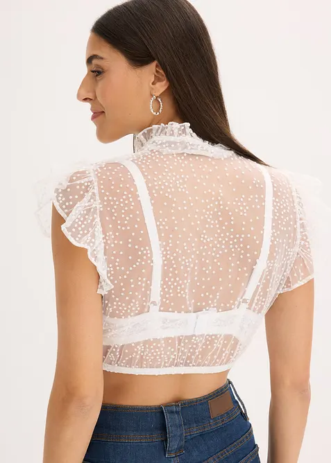 Dirndlblus av tunn tyll med prickmönster, bonprix