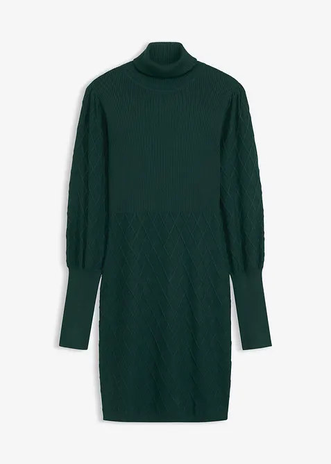 Stickad klänning med polokrage, bonprix