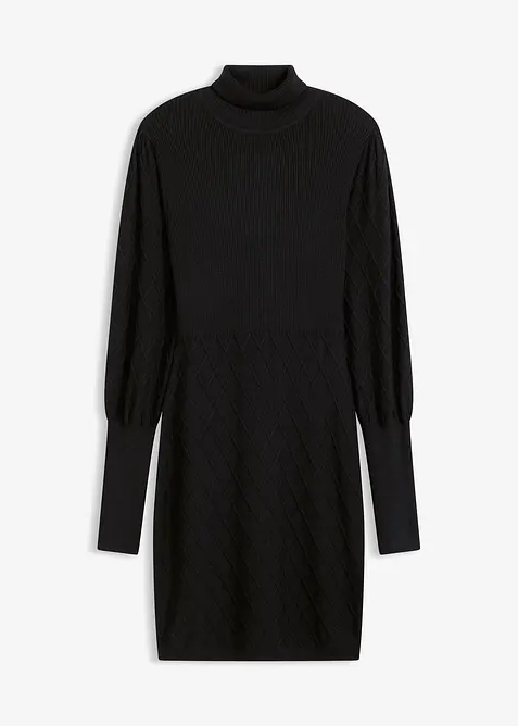 Stickad klänning med polokrage, bonprix