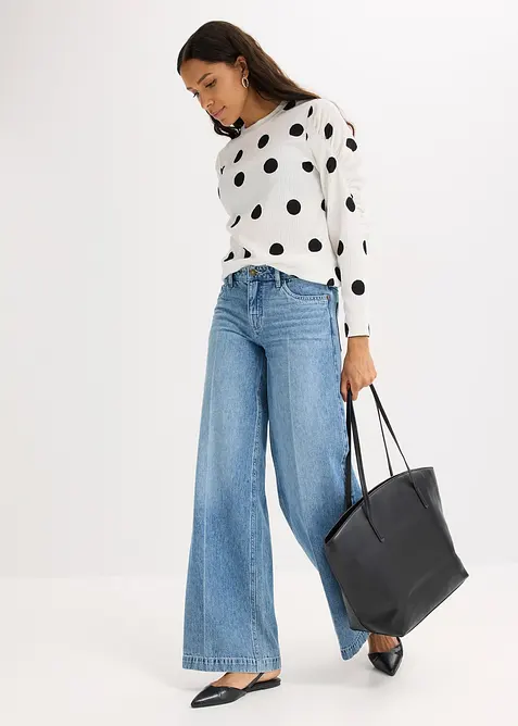 Långärmad topp av crêpe, bonprix