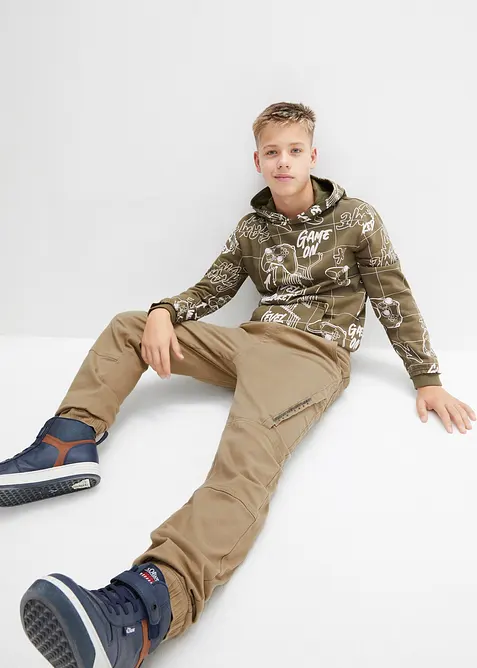 Dra på-byxa med värmande jerseyfoder, avslappnad passform, bonprix