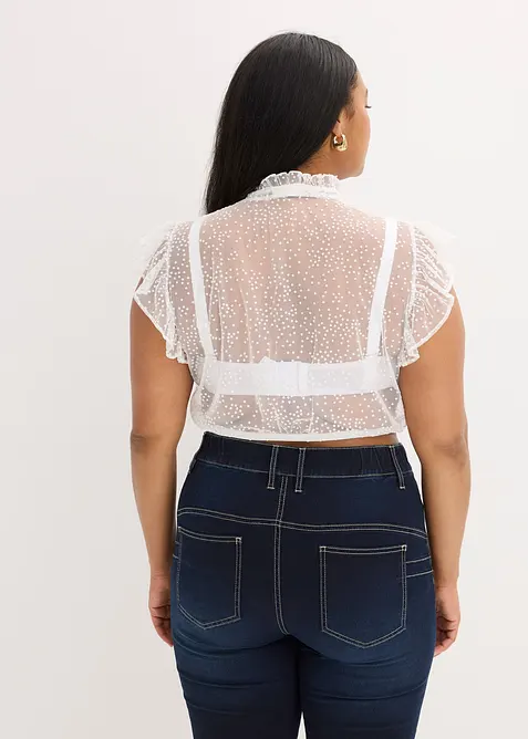 Dirndlblus av tunn tyll med prickmönster, bonprix