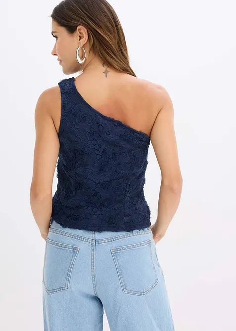 One shoulder-linne med broderi, bonprix