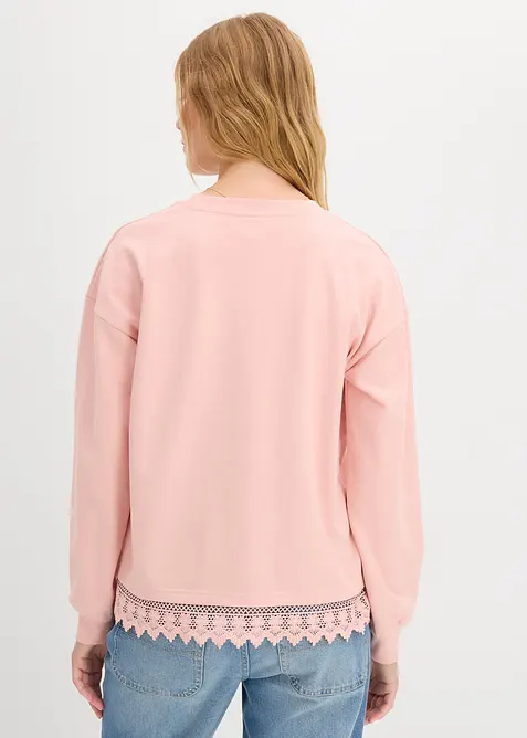 Sweatshirt med spetsbesättning, bonprix