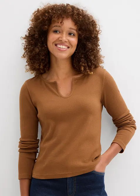 Ribbstickad topp av ekologisk bomull, bonprix