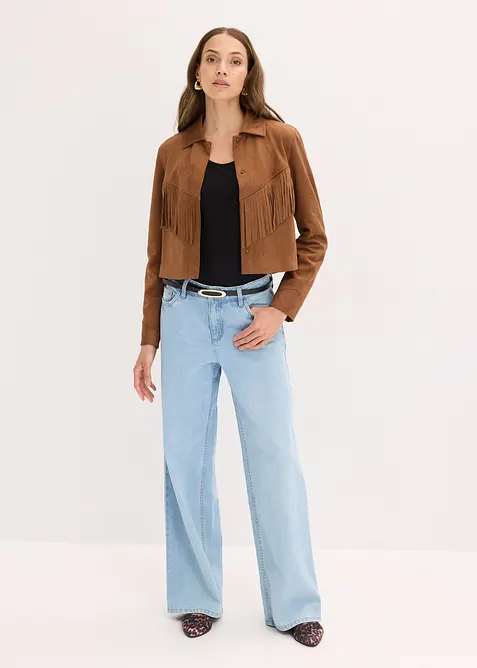 Jacka i mockaimititation med fransar, bonprix