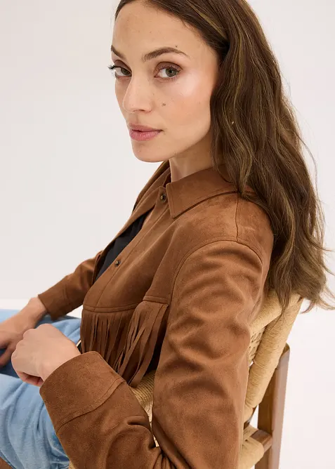 Jacka i mockaimititation med fransar, bonprix