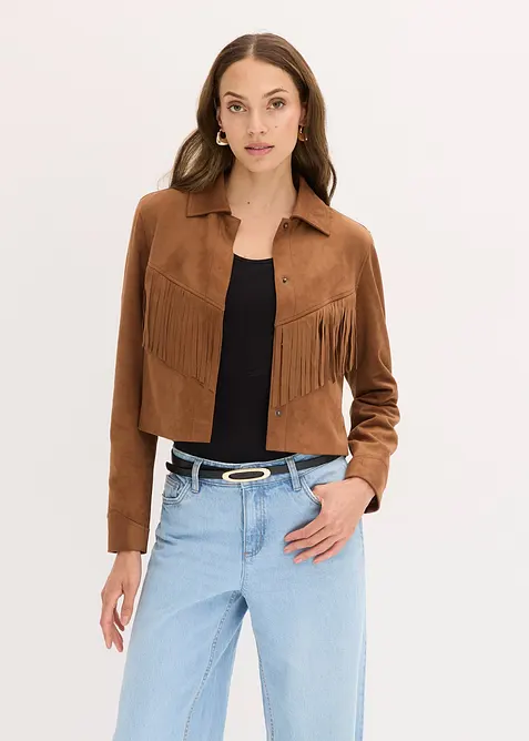 Jacka i mockaimititation med fransar, bonprix