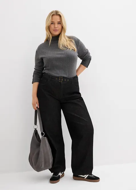 Ribbstickad topp med l&aring;nga &auml;rmar, bonprix