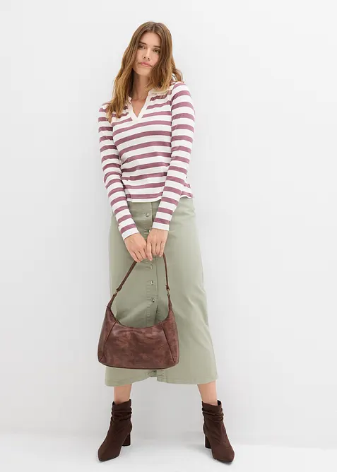 Pikétröja av ribbat material, långa ärmar, bonprix