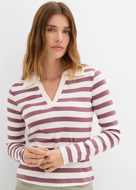 Pikétröja av ribbat material, långa ärmar, bonprix