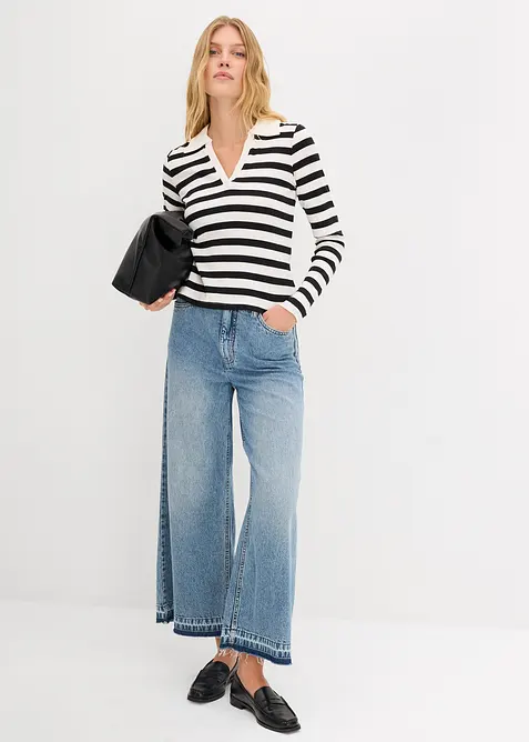 Pik&eacute;tr&ouml;ja av ribbat material, l&aring;nga &auml;rmar, bonprix