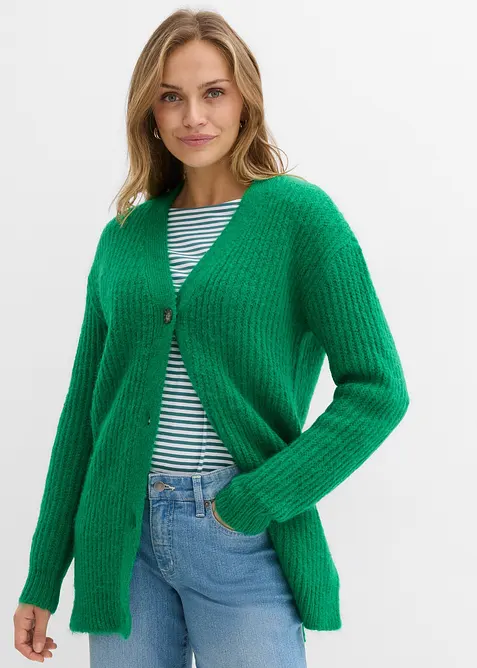 Stickad cardigan med ylleandel, bonprix