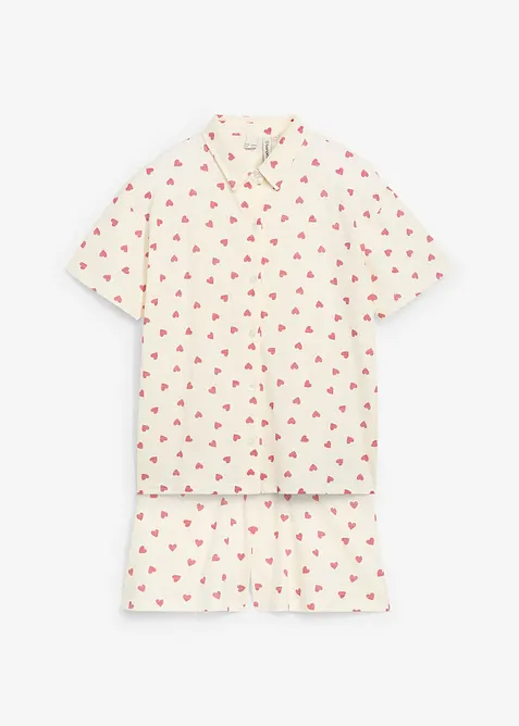 Kort pyjamas av ekologisk bomull, med knappslå (2 delar), bonprix