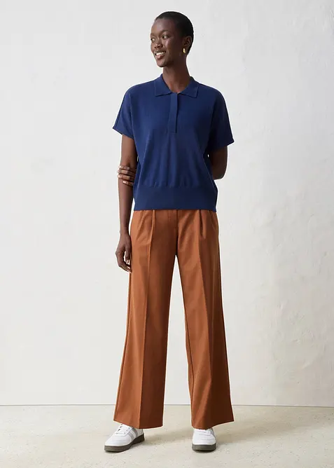 Finstickad tr&ouml;ja med sidenandel och krage, bonprix