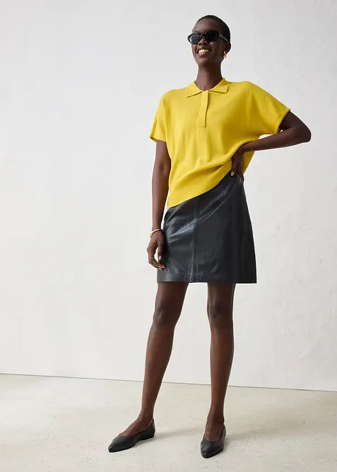 Finstickad tröja med sidenandel och krage, bonprix