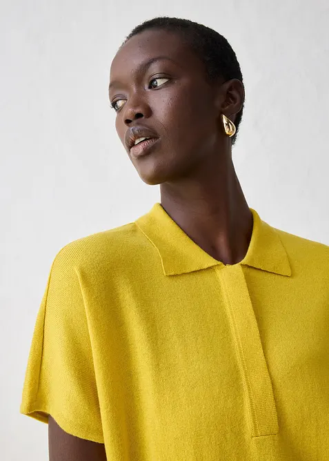 Finstickad tröja med sidenandel och krage, bonprix