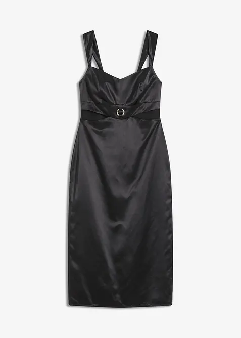 Mellanlång klänning av satin med mjukt fall, bonprix