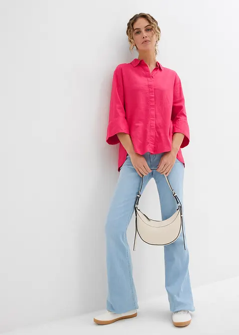 Skjortblus i svalkande linnemix, bonprix