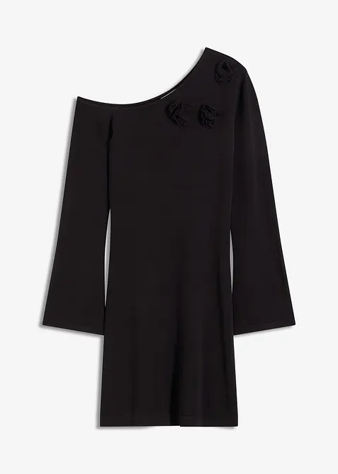 Stickad klänning med blomapplikation, bonprix