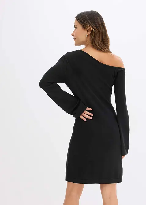 Stickad klänning med blomapplikation, bonprix