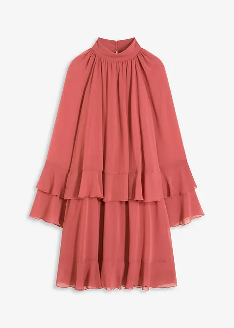 Chiffongklänning med volanger, bonprix