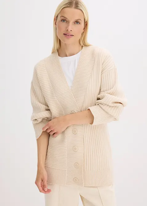 Cardigan med ribbstickat m&ouml;nster, bonprix