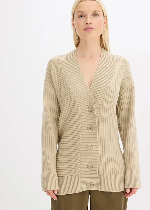 Cardigan med ribbstickat mönster, bonprix