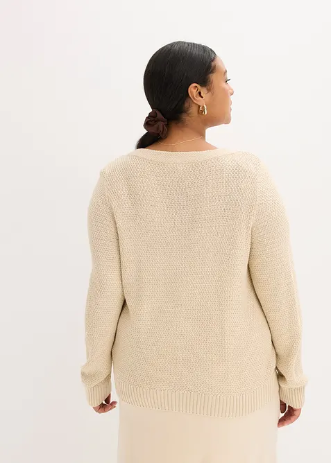 Melerad cardigan med guldfärgade knappar, bonprix