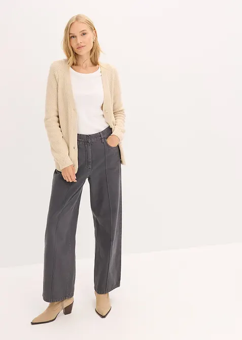 Melerad cardigan med guldfärgade knappar, bonprix