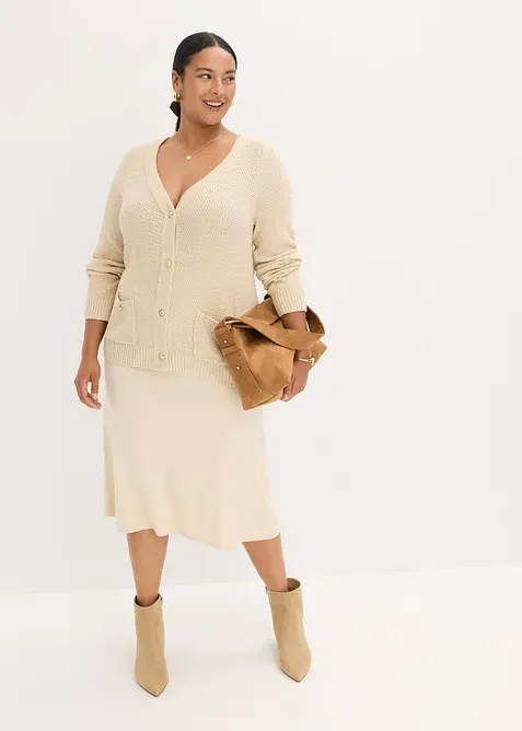 Melerad cardigan med guldfärgade knappar, bonprix