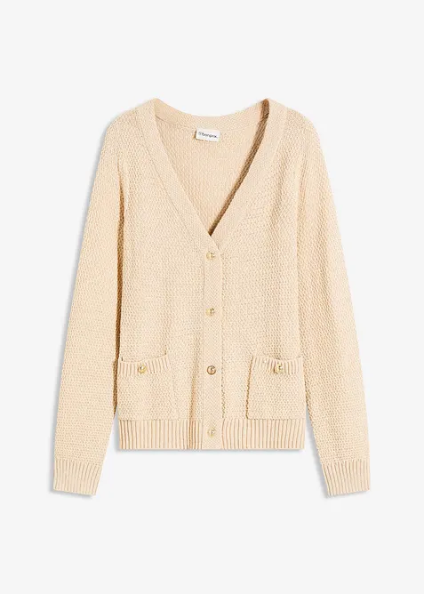 Melerad cardigan med guldfärgade knappar, bonprix