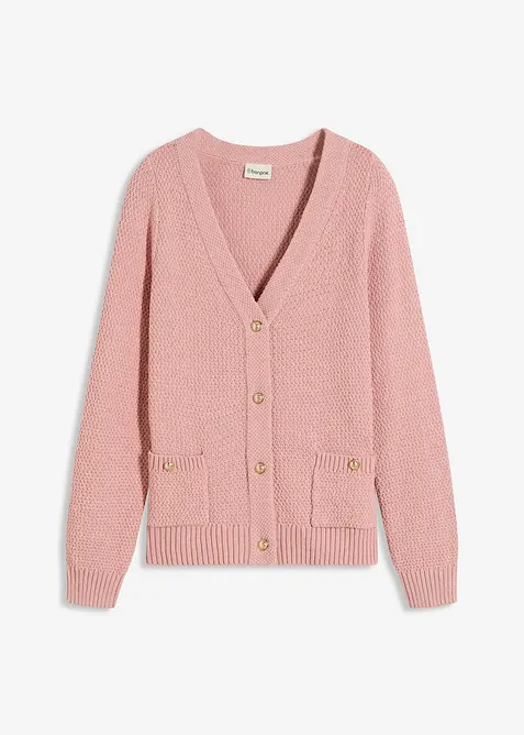 Melerad cardigan med guldfärgade knappar, bonprix
