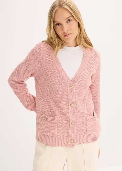 Melerad cardigan med guldfärgade knappar, bonprix