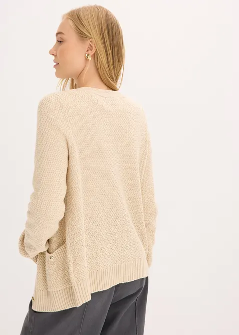 Melerad cardigan med guldfärgade knappar, bonprix