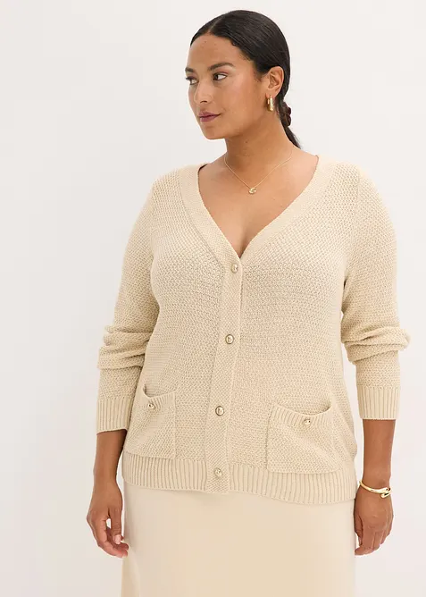Melerad cardigan med guldfärgade knappar, bonprix