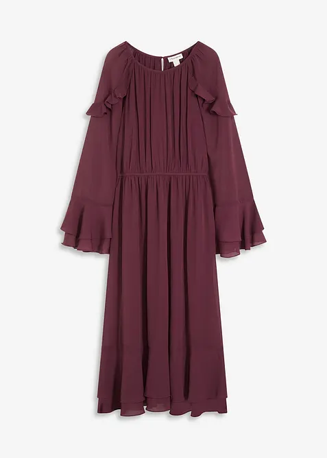 Chiffongklänning med volanger, bonprix