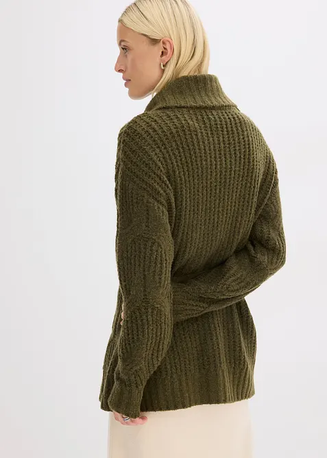 Grovstickad cardigan med flätmönster, bonprix
