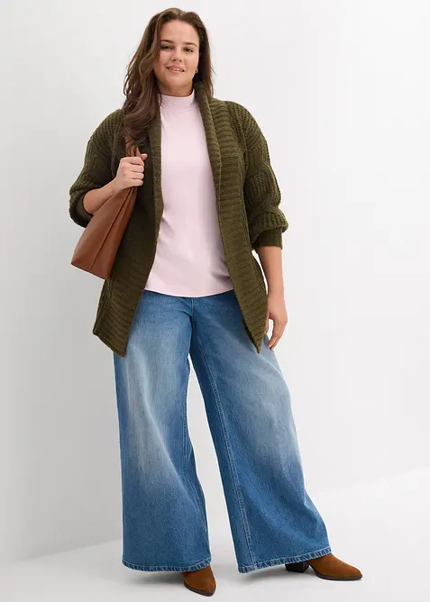 Grovstickad cardigan med flätmönster, bonprix