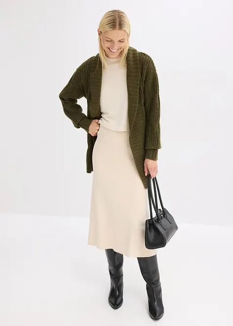 Grovstickad cardigan med flätmönster, bonprix