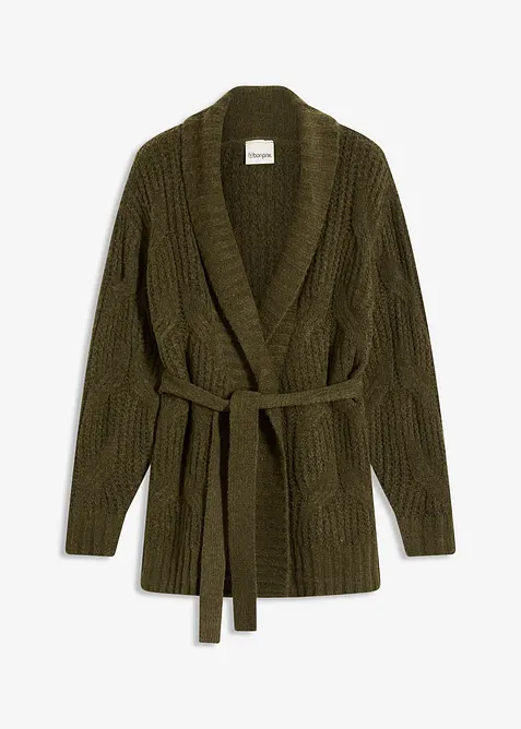 Grovstickad cardigan med flätmönster, bonprix