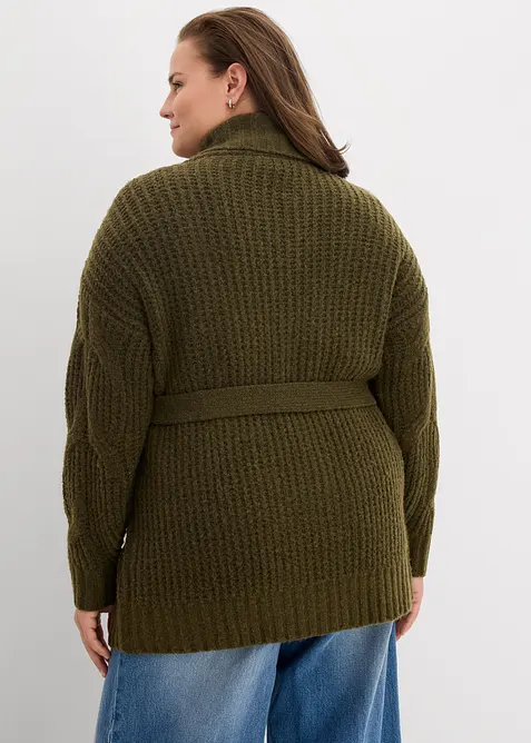 Grovstickad cardigan med flätmönster, bonprix