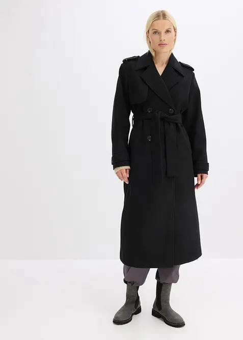 Trenchcoat med yllelook, bonprix