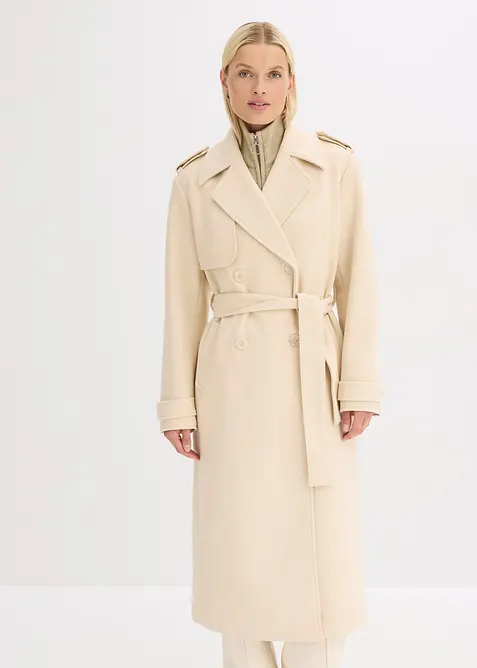 Trenchcoat med yllelook, bonprix