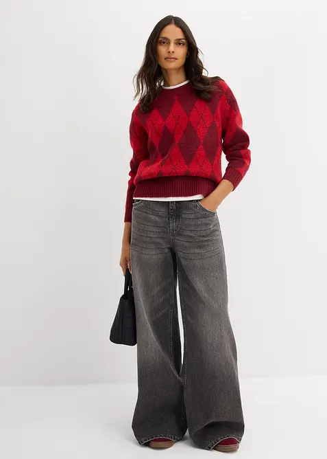 Finstickad tröja med rutmönster, bonprix